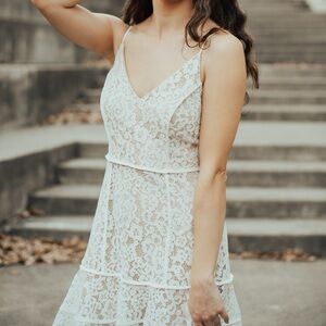 Lush Ivory Lace Strapless Tiered Slip Dress